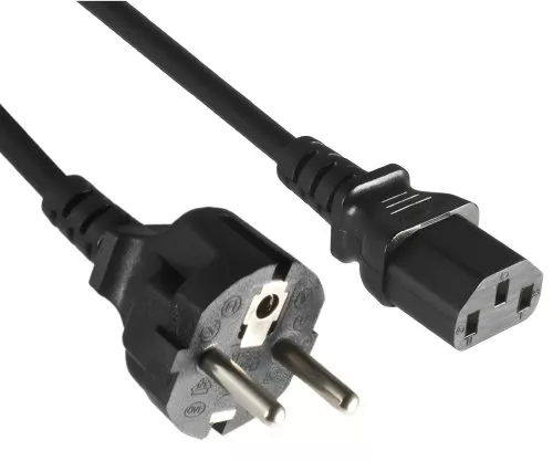 Mains cable Europe CEE 7/7 straight to C13, 0.75mm², VDE, black, length 1.80m
